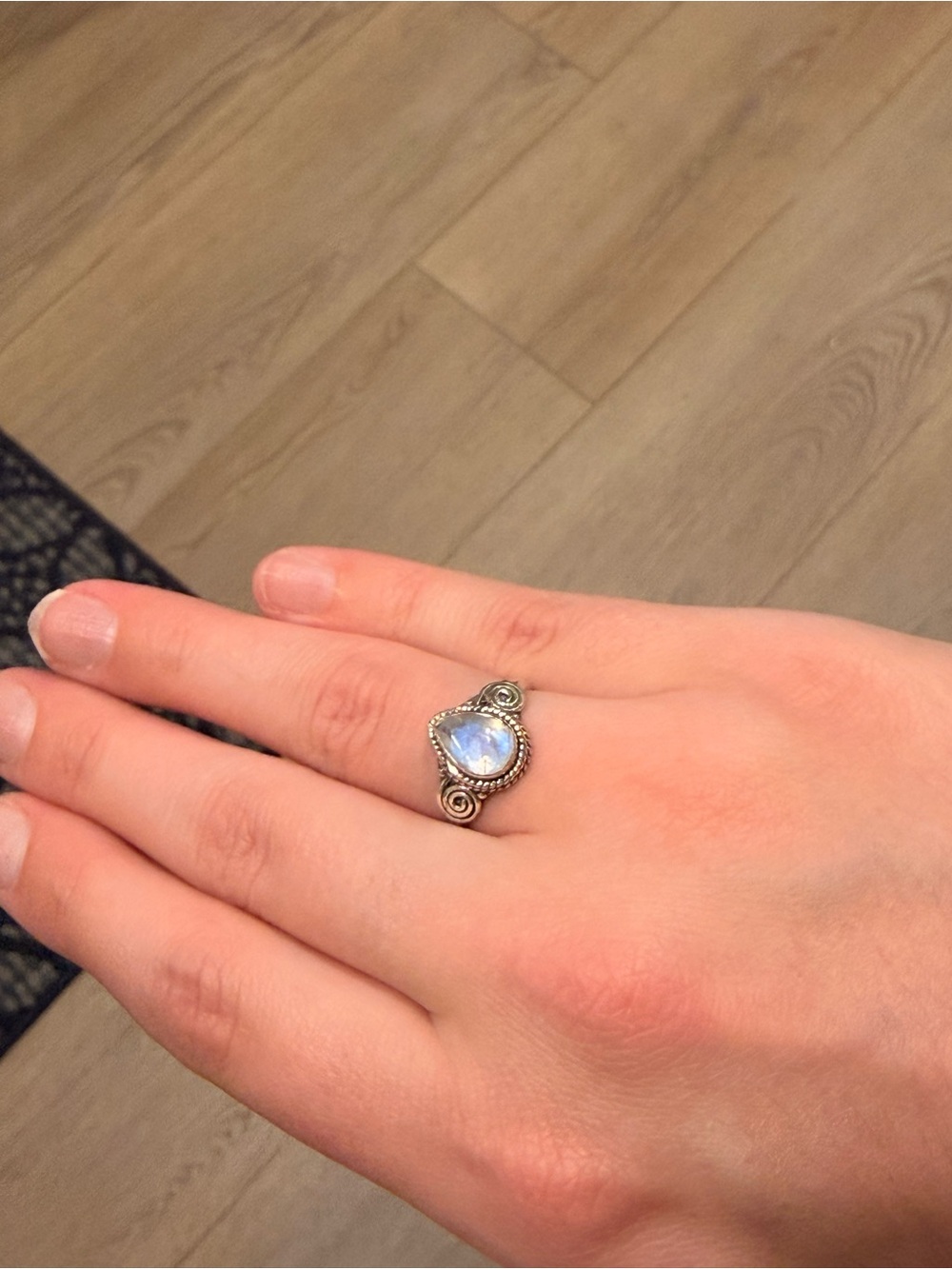 Real Teardrop Moonstone in Titanium Setting Size 6